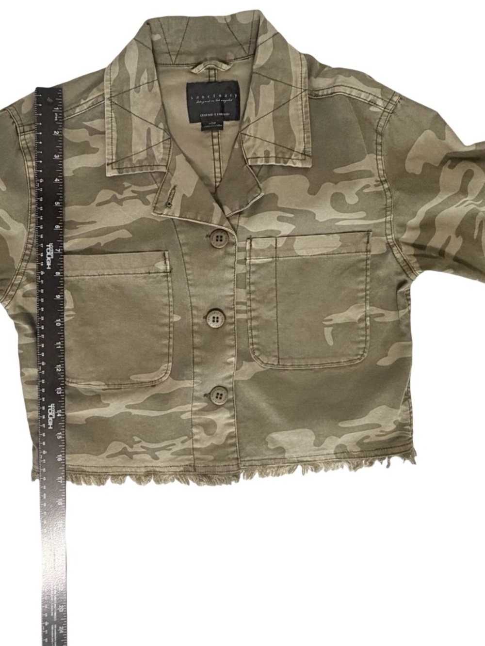 Sanctuary Olive Camo Cropped Utility Jacket with Frayed Hem - Picture 7 of 7